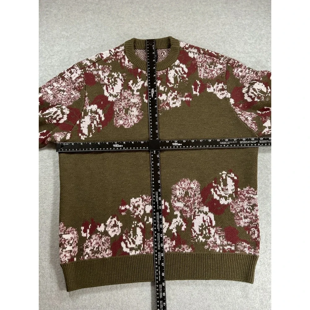 Twenty Montreal Mens Floral Jacquard Wool Blend Sweater Olive Green L 2250